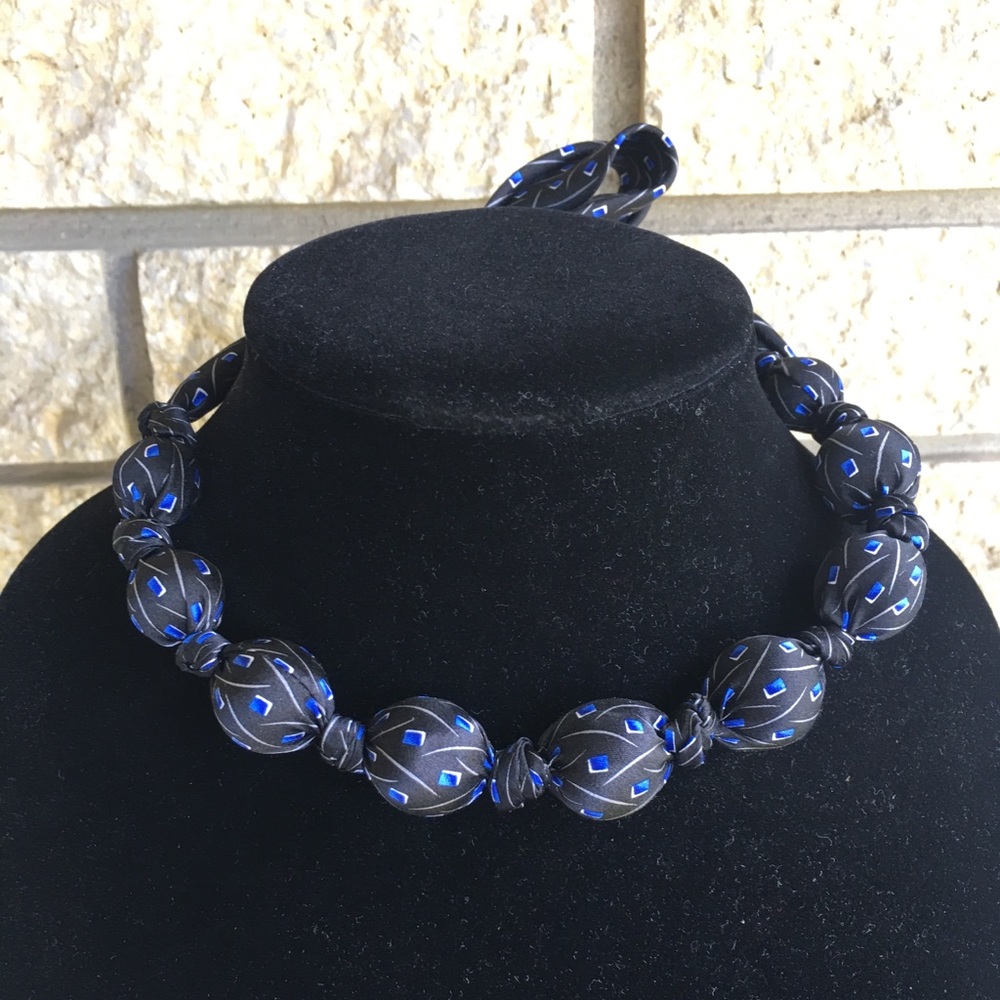 Tie Necklace, Black and blue